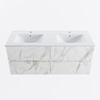 MONDIAZ VICA 120cm badmeubel onderkast Carrara 4 lades. Wastafel DENIA dubbel 2 kraangaten, kleur Glanzend Wit. - thumbnail