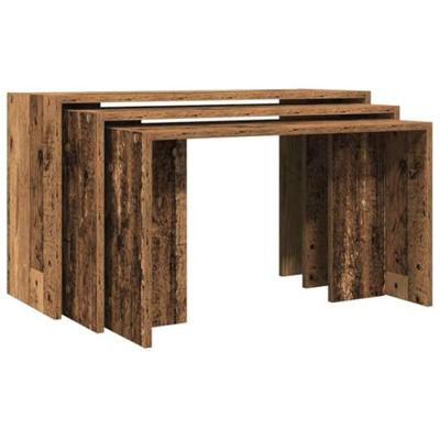 3-delige Tafeltjesset bewerkt hout oud houtkleurig