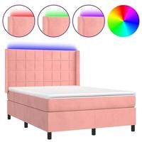 Boxspring met matras en LED fluweel roze 140x200 cm - thumbnail
