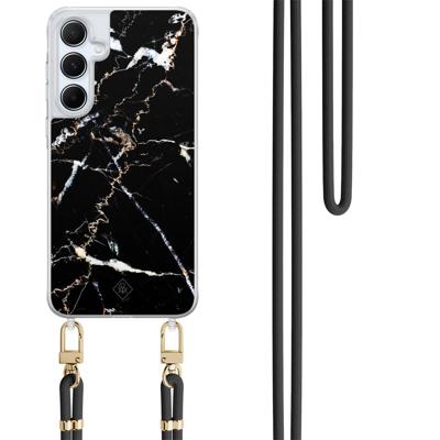 Samsung Galaxy A15 hoesje met zwart koord - Marmer zwart Samsung Galaxy A15 hoesje met zwart koord - Marmer zwart