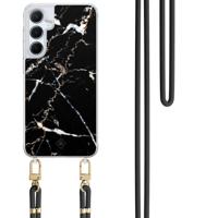 Samsung Galaxy A15 hoesje met zwart koord - Marmer zwart - thumbnail