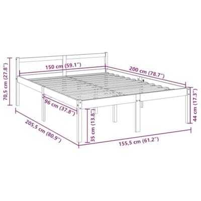 Bedframe massief grenenhout wit 150x200 cm 5FT king Bedframe massief grenenhout wit 150x200 cm 5FT king