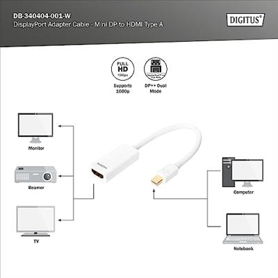 Digitus DB-340404-001-W HDMI / Mini-displayport Adapter [1x Mini-DisplayPort stekker - 1x HDMI-bus] Wit Rond, Afgeschermd (dubbel) 15.00 cm