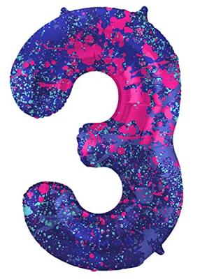 Folieballon Cijfer 3 Paint Splash Neon (86cm)