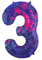 Folieballon Cijfer 3 Paint Splash Neon (86cm) - thumbnail