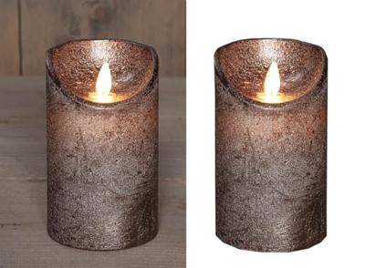 Anna&apos;s Collection LED kaars flame effect rustiek 7.5x15cm brons 1 stuks - thumbnail