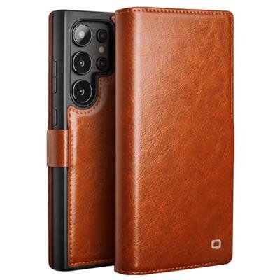 Qialino Samsung Galaxy S25 Ultra hoesje - Leren bookcase - Cognac