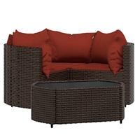 4-delige Loungeset met kussens poly rattan bruin - thumbnail