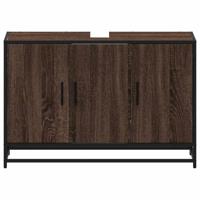 Wastafelkast 90x33x60 cm bewerkt hout bruin eikenkleurig - thumbnail