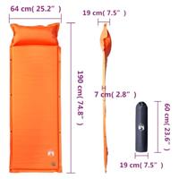 Kampeermatras met kussen zelfopblazend 1-persoons oranje - thumbnail