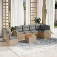 7-delige Loungeset met kussens poly rattan beige - thumbnail