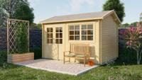Blokhut Aksel 400x300 cm - Bruin geïmpregneerd- Zadeldak- Geïmpregneerd vurenhout- Tuindeco - thumbnail
