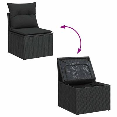 6-delige Loungeset met kussens poly rattan acacia zwart - thumbnail