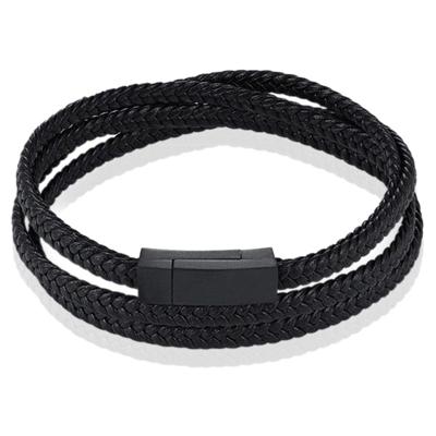 Mendes Wikkelarmband Gevlochten Leer Edelstaal sluiting Zwart Mendes Wikkelarmband Gevlochten Leer Edelstaal sluiting Zwart