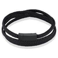 Mendes Wikkelarmband Gevlochten Leer Edelstaal sluiting Zwart - thumbnail