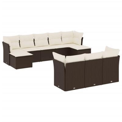 11-delige Loungeset met kussens poly rattan bruin - thumbnail