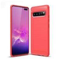Geborsteld textuur koolstofvezel TPU Case voor Galaxy S10 5G (rood) - thumbnail