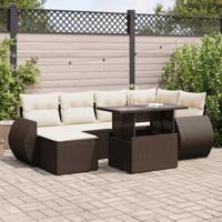 7-delige Loungeset met kussens poly rattan bruin - thumbnail