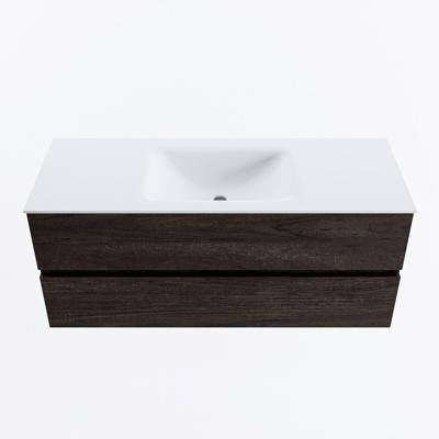 MONDIAZ VICA 120cm badmeubel onderkast Dark Brown 2 lades. Wastafel CLOUD midden zonder kraangat, kleur Talc.