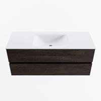 MONDIAZ VICA 120cm badmeubel onderkast Dark Brown 2 lades. Wastafel CLOUD midden zonder kraangat, kleur Talc. - thumbnail