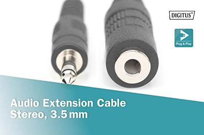 Digitus DB-510200-015-S Jackplug Audio Aansluitkabel [1x Jackplug male 3,5 mm - 1x Jackplug female 3,5 mm] 1.50 m Zwart Afgeschermd (enkel), Rond