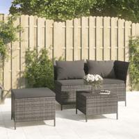 3-delige Loungeset met kussens poly rattan grijs - thumbnail