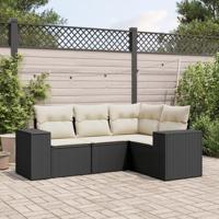 4-delige Loungeset met kussens poly rattan zwart - thumbnail