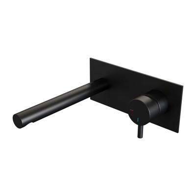 Zwarte mat wastafelmengkraan met rechte uitloop en afdekplaat, model B1