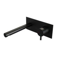 Zwarte mat wastafelmengkraan met rechte uitloop en afdekplaat, model B1 - thumbnail