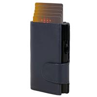 Juscha JU-961202 Pasjeshouder Clicksafe RFID Kunstleer BL/ZW 8 Pasjes Met Opbergvak Voor Muntgeld - thumbnail