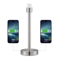 Moderne Tafellamp Voet in Zandnikkel - 14 x 14 x 39 cm - Inclusief USB A+C poort - Klassieke nachtlampjes voor de slaapkamer - voor Lampenkap met max.35cm - E27 Bedlamp - Lichtbron niet inbegrepen - thumbnail