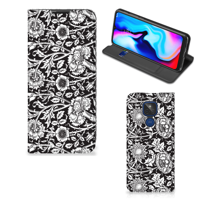 Motorola Moto G9 Play Smart Cover Black Flowers - thumbnail
