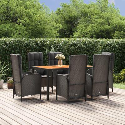 7-delige Tuinset met kussens poly rattan zwart