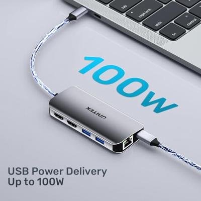 UNITEK ACTIEVE HUB USB-C 2X HDMI 4K, RJ45, PD 100W