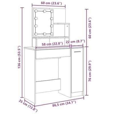 Kaptafel met LED-verlichting 86,5x35x136 cm oud houtkleurig Kaptafel met LED-verlichting 86,5x35x136 cm oud houtkleurig