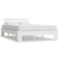 Bedframe met hoofdbord massief grenenhout wit 140x200 cm - thumbnail