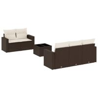 6-delige Loungeset met kussens poly rattan bruin - thumbnail