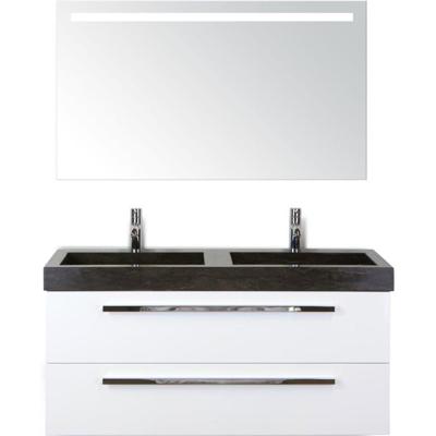 Seville Badmeubelset 120 cm - 2 Laden Wit Hoogglans - Wastafel Lucca Dubbel met Sence Spiegel