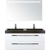 Seville Badmeubelset 120 cm - 2 Laden Wit Hoogglans - Wastafel Lucca Dubbel met Sence Spiegel - thumbnail
