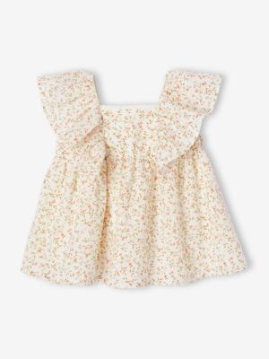 Ceremoniejurk met bloemen voor baby's met vlindermouwen wit, bedrukt