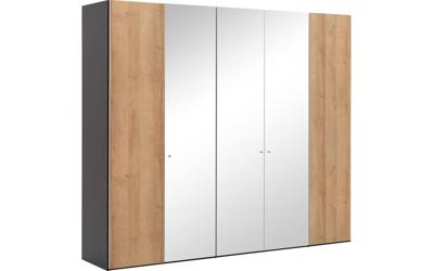 Goossens Kledingkast Easy Storage Ddk, Kledingkast 253 cm breed, 220 cm hoog, 2x draaideur en 3x spiegel draaideur midden