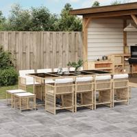 13-delige Tuinset met kussens poly rattan beige - thumbnail