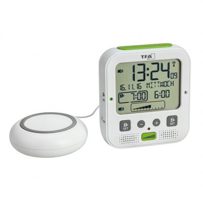 TFA Dostmann 60.2538.02 Wekker Zendergestuurd Wit, Groen Alarmtijden 2 Trilalarm, Extra luid wekgeluid, Groot display TFA Dostmann 60.2538.02 Wekker Zendergestuurd Wit, Groen Alarmtijden 2 Trilalarm, Extra luid wekgeluid, Groot display
