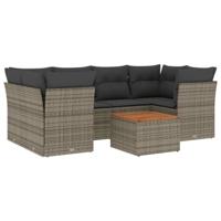 7-delige Loungeset met kussens poly rattan grijs - thumbnail