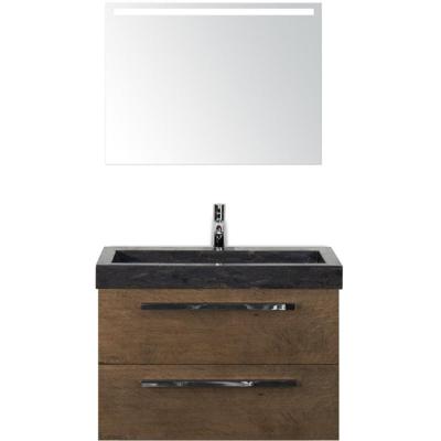 Seville Badmeubelset 80 cm - Tabacco - Wastafel Hardsteen Wit Lucca met Sence Spiegel