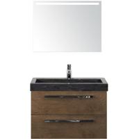 Seville Badmeubelset 80 cm - Tabacco - Wastafel Hardsteen Wit Lucca met Sence Spiegel - thumbnail