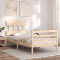Bedframe met hoofdbord massief hout 90x200 cm - thumbnail
