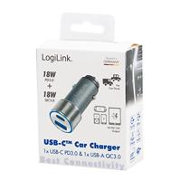 LogiLink Ladegerät USB-oplader 36 W 1x USB-A, 1x USB-C USB PD Zilver Auto USB Power Delivery (USB-PD) - thumbnail