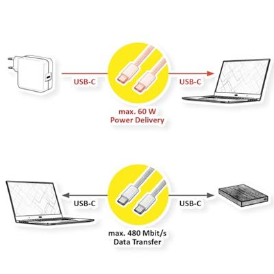 ROLINE USB 2.0 kabel, type C-C, ST/ST, siliconen, 60W, zwart, 1m