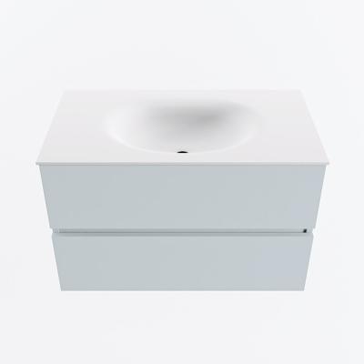 MONDIAZ VICA 80cm badmeubel onderkast Clay 2 lades. Wastafel MOON midden 1 kraangat, kleur Talc.